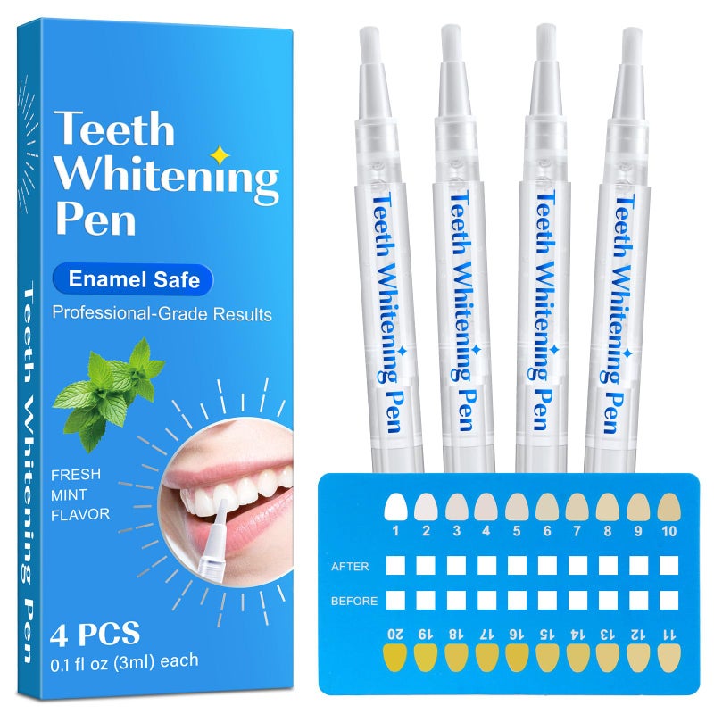 Teeth Whitening Pen (4 Pens), Teeth Whitener Essence Gel, Instant Stain Remover - 40+ Uses - Professional Formula, Effective, Painless, No Sensitivity, Travel-Friendly - Mint Flavor